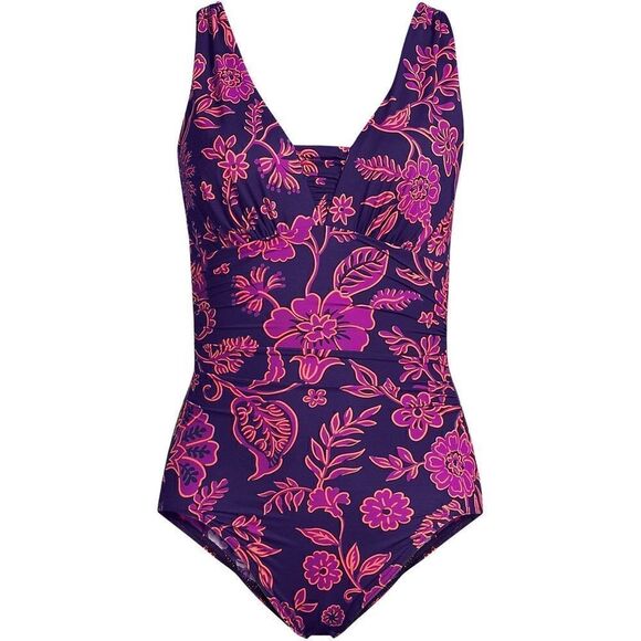 Land’s End Grecian 1 piece swim suit Slenderize blackberry ornate floral Various - Picture 5 of 5